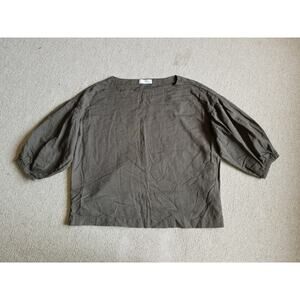 Womens Top-UNIQLO-green linen blend oversized boat neck elbow puff slv BOHO-S